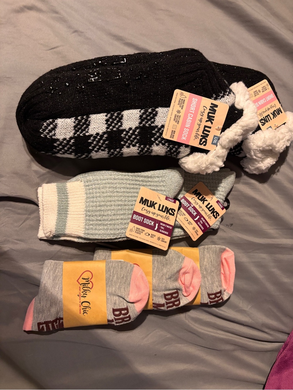Muk Luks Black, White, Gray, Pink & Cream Cozy Sock Bundle